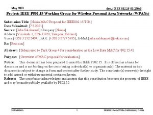 May 2001 doc IEEE 802 15 01230 r