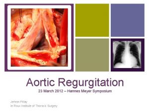 Aortic Regurgitation 23 March 2012 Hannes Meyer Symposium