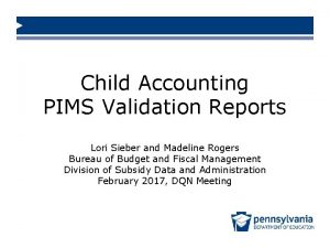 Child Accounting PIMS Validation Reports Child Accounting Validation
