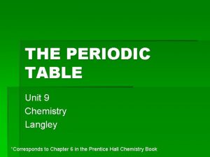 THE PERIODIC TABLE Unit 9 Chemistry Langley Corresponds