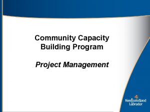 Community Capacity Building Program Project Management Project Management