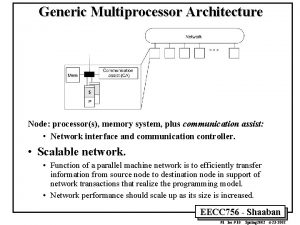 Generic Multiprocessor Architecture Node processors memory system plus