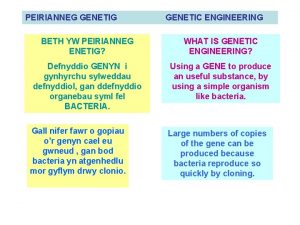 PEIRIANNEG GENETIC ENGINEERING BETH YW PEIRIANNEG ENETIG WHAT