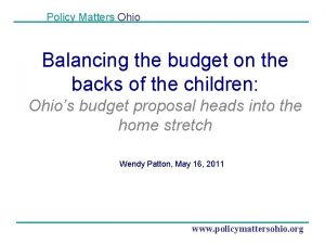 Policy Matters Ohio Balancing the budget on the