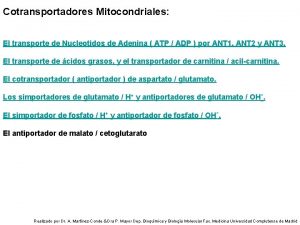 Cotransportadores Mitocondriales El transporte de Nucleotidos de Adenina