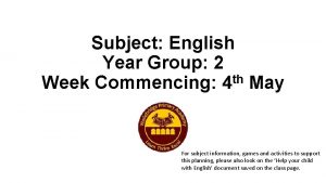 Subject English Year Group 2 th Week Commencing