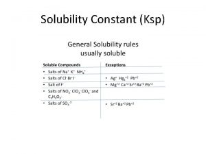 Solubility Constant Ksp Solubility of Salts Ksp Consider