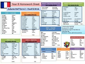 Year 8 Homework Sheet Autumn Half Term 2
