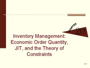 Inventory Management Economic Order Quantity JIT and the