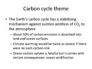 Carbon cycle theme The Earths carbon cycle has