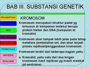 BAB III SUBSTANSI GENETIK PENGERTIAN KROMOSOM GEN DNA