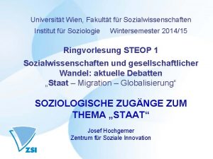 Universitt Wien Fakultt fr Sozialwissenschaften Institut fr Soziologie