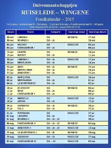 Duivenmaatschappijen RUISELEDE WINGENE Fondkalender 2015 De Zwaluw Aalterstraat