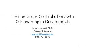 Temperature Control of Growth Flowering in Ornamentals Krishna