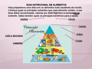 GUIA NUTRICIONAL DE ALIMENTOS Hoje preparamos uma lista