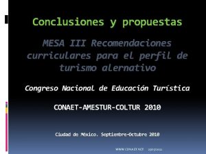 Conclusiones y propuestas MESA III Recomendaciones curriculares para