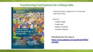 Transforming Food Systems for a Rising India Palgrave