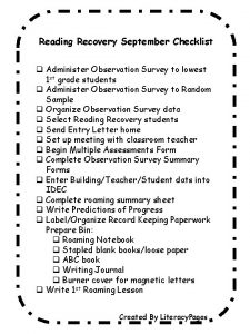 Predictions of progress reading recovery examples