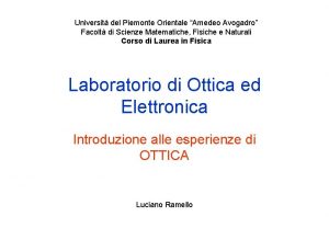 Universit del Piemonte Orientale Amedeo Avogadro Facolt di