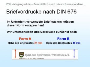 IT 8 Jahrgangsstufe Geschftliche und private Korrespondenz Briefvordrucke