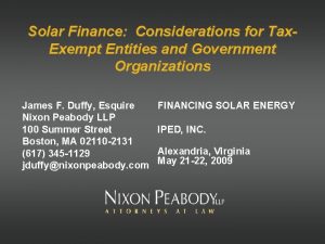 Solar Finance Considerations for Tax Exempt Entities and