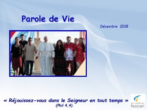 Parole de Vie Dcembre 2018 Rjouissezvous dans le