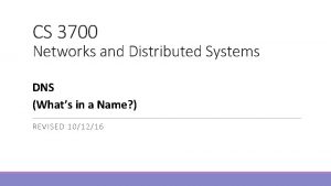 CS 3700 Networks and Distributed Systems DNS Whats