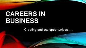 CAREERS IN BUSINESS Creating endless opportunities BUSINESS IN
