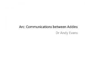 Arc Communications between Addins Dr Andy Evans Communication