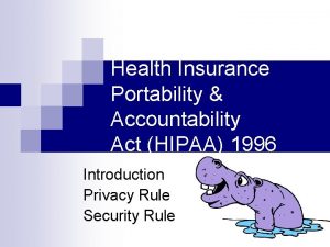 Health Insurance Portability Accountability Act HIPAA 1996 Introduction