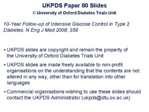 UKPDS Paper 80 Slides University of Oxford Diabetes