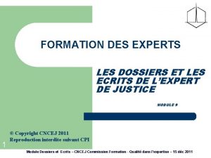 FORMATION DES EXPERTS LES DOSSIERS ET LES ECRITS