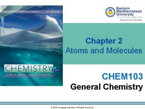Department of Chemistry Chapter 2 Atoms and Molecules