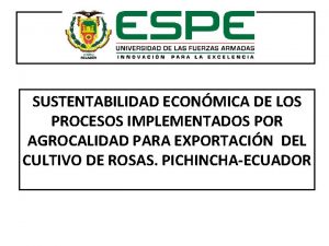 SUSTENTABILIDAD ECONMICA DE LOS PROCESOS IMPLEMENTADOS POR AGROCALIDAD