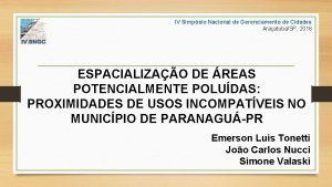 IV Simpsio Nacional de Gerenciamento de Cidades AraatubaSP