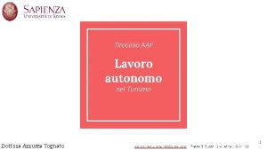 Tirocinio AAF Lavoro autonomo nel Turismo Dott ssa