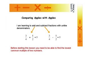 Comparing Apples with Apples I am learning to