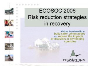 ECOSOC 2006 Risk reduction strategies in recovery Lessons