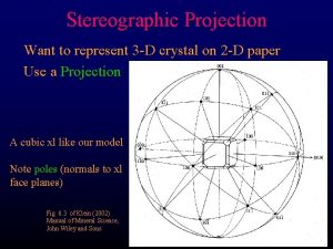 Stereographic Projection Want to represent 3 D crystal