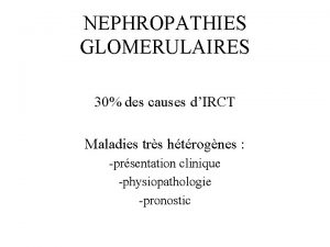 NEPHROPATHIES GLOMERULAIRES 30 des causes dIRCT Maladies trs