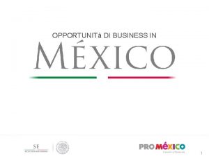 OPPORTUNIT DI BUSINESS IN 1 Messico Opportunit e