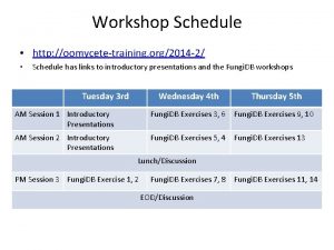 Workshop Schedule http oomycetetraining org2014 2 Schedule has