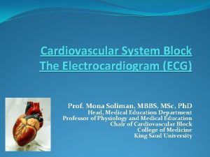 Cardiovascular System Block The Electrocardiogram ECG Prof Mona