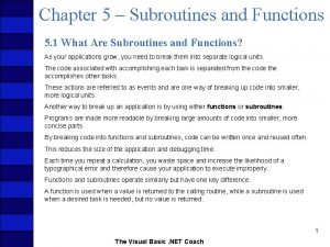 Chapter 5 Subroutines and Functions 5 1 What