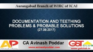 Aurangabad Branch of WIRC of ICAI DOCUMENTATION AND