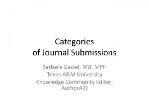 Categories of Journal Submissions Barbara Gastel MD MPH