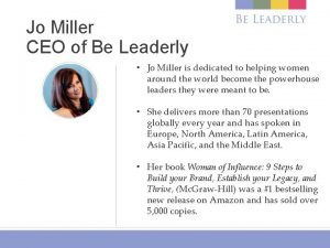 Jo Miller CEO of Be Leaderly Jo Miller