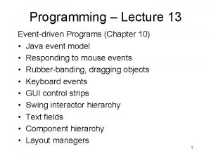 Programming Lecture 13 Eventdriven Programs Chapter 10 Java