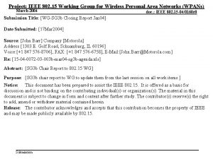 Project IEEE 802 15 Working Group for Wireless