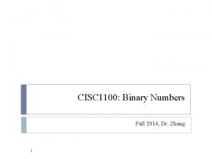 CISC 1100 Binary Numbers Fall 2014 Dr Zhang